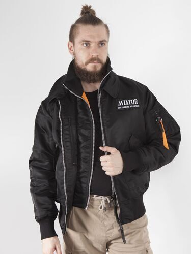 КУРТКА ПИЛОТ БОМБЕР APOLLOGET CWU AVIATOR BIG SIZE BLACK / ORANGE